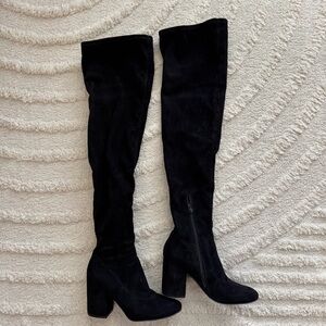 Marc Fisher Praye Black Suede Over The Knee Heeled Boots Womens 6.5 M With Box
